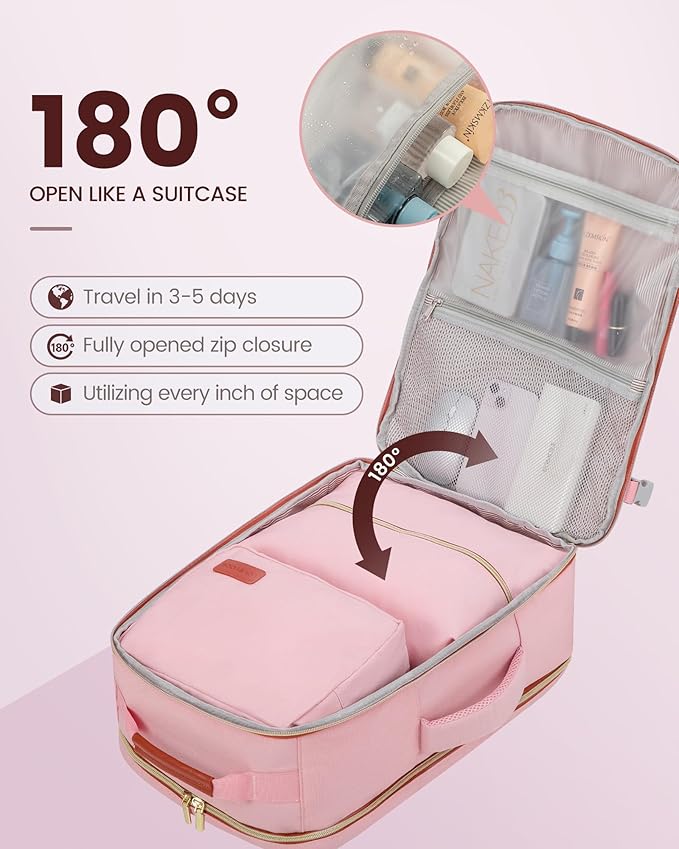 LOVEVOOK Travel Backpack for Women & Men 40L,Airline Approved Carry On Backpack Travel Essentials,TSA Carry on Luggage,Waterproof Personal Item Travel Bag,Suitcase with 3 Packing Cubes,Pink-Brown