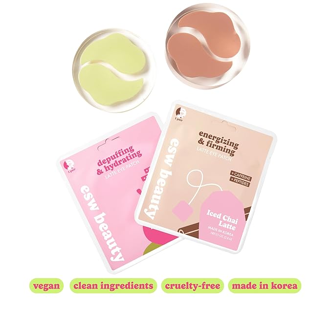ESW Beauty Iced Chai Latte Under Eye Patches (5-Pack) – Energizing & Firming - Soothing with Chai, Caffeine & Peptides for Tired Under Eyes & Dark Circles