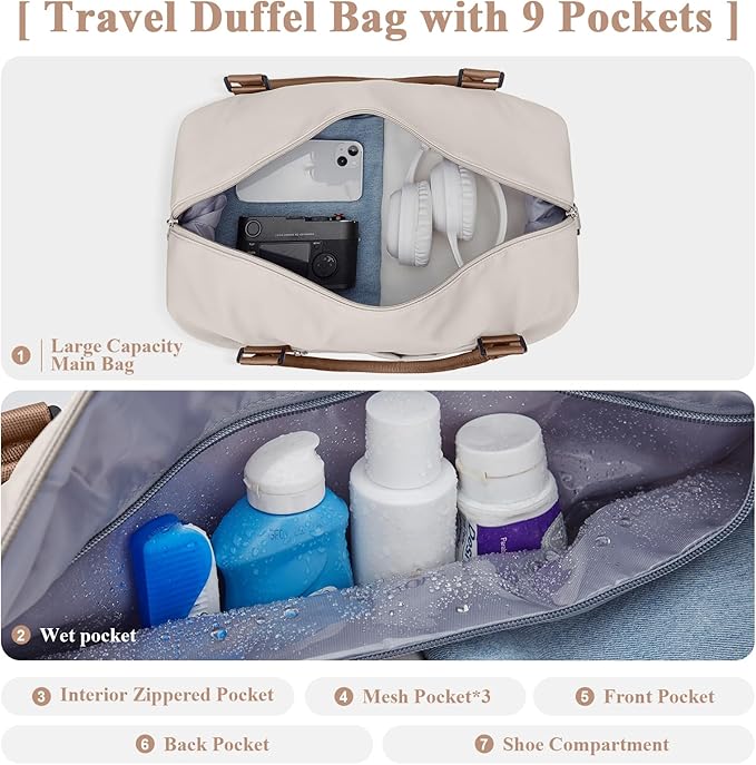 Travel Duffel Bag with Shoes Compartment, Carry on Overnight Weekender Bags for Women, For Spirit Airlines 18x14x8 Personal Item Bag