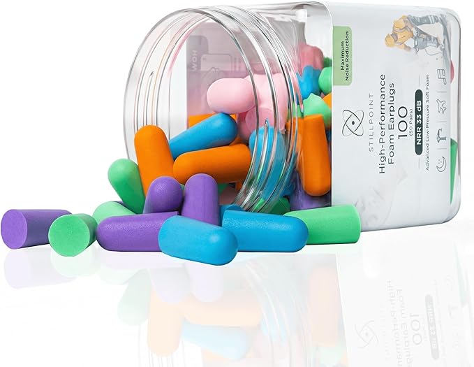 Happy Hippo Soft Foam Earplugs, 33 dB NRR, (50 Pair, 100 Ear Plugs), Maximum Protection for Sleeping, Power Tools, Loud Work Environments (Neon)