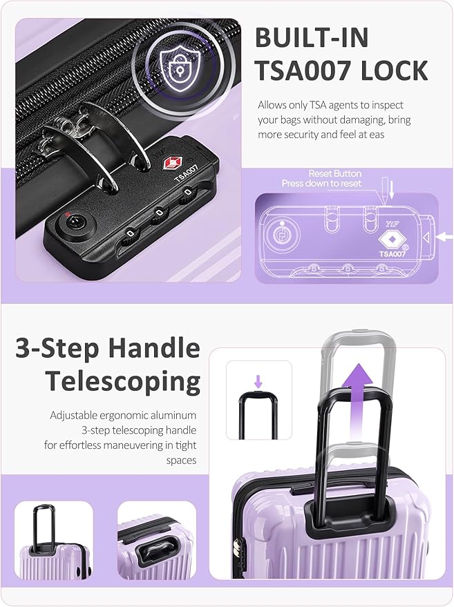 Carry on Luggage - Airline Approved Suitcases with Spinner Wheels, Built-In TSA Lock，Hard Shell Expandable Suitcases