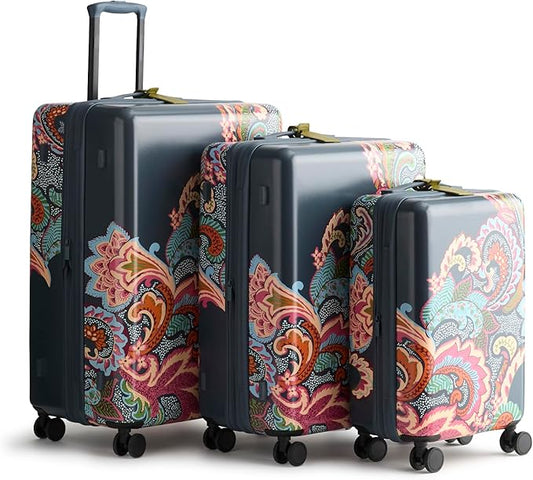 Hardside 3 Piece Luggage Set, Leaf Me Not Paisley Dark Slate, One Size
