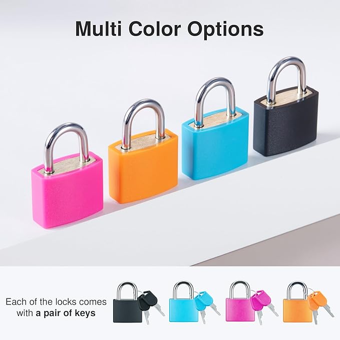 Puroma Mini Suitcase Padlock with Keys, 4 Pack 22mm Locker Locks Luggage Key Lock for School Gym Locker, Laptop Bags, Backpacks, Diary Book (4 Colors)