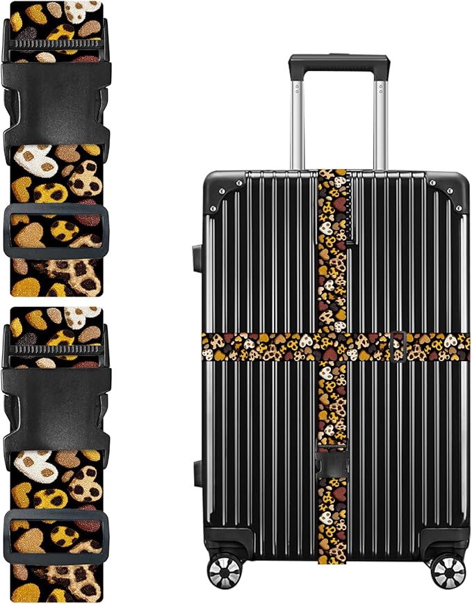 Nuxovilar Luggage Straps of 2 Set Leopard Print Hearts Pattern, 1.96x90.5 inches - Luggage Straps for Suitcases, Great for Travel, Romantic Trips, Daily Use