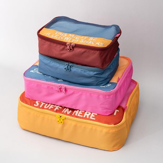 ban.do Getaway Polyester and Mesh Packing Cube Set, Includes 4 Foldable Luggage Organizers in Various Sizes (Really Important Stuff)