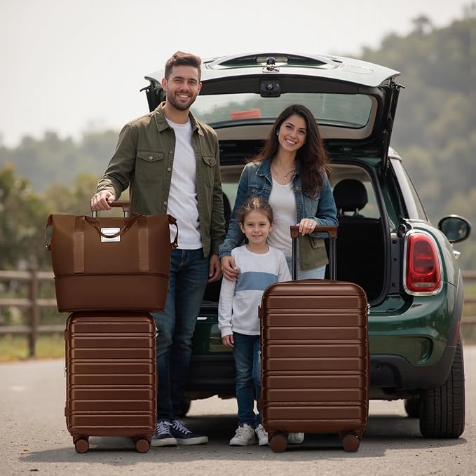 6 Piece Luggage Set Hard Shell - Mocha Expandable Suitcases with Spinner Wheels and Duffel Bags for Family Travel, Durable Carry On Luggage Sets with Lock for Women and Men