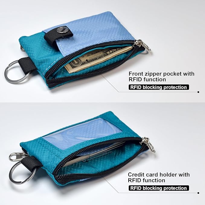 CHENSPRX Minimalist RFID Blocking Small Wallet with ID Window,WaterResistant Zip Id Case Wallet with Lanyard Keychain for Cards,Cash,Travel,Women,Men