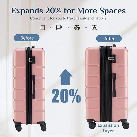 NEWBULIG 20 Inch Carry on Luggage, Lightweight Expandable Rolling Suit Case with TSA Lock, Hard Shell ABS Suitcase with Double Spinner Wheels, Pink