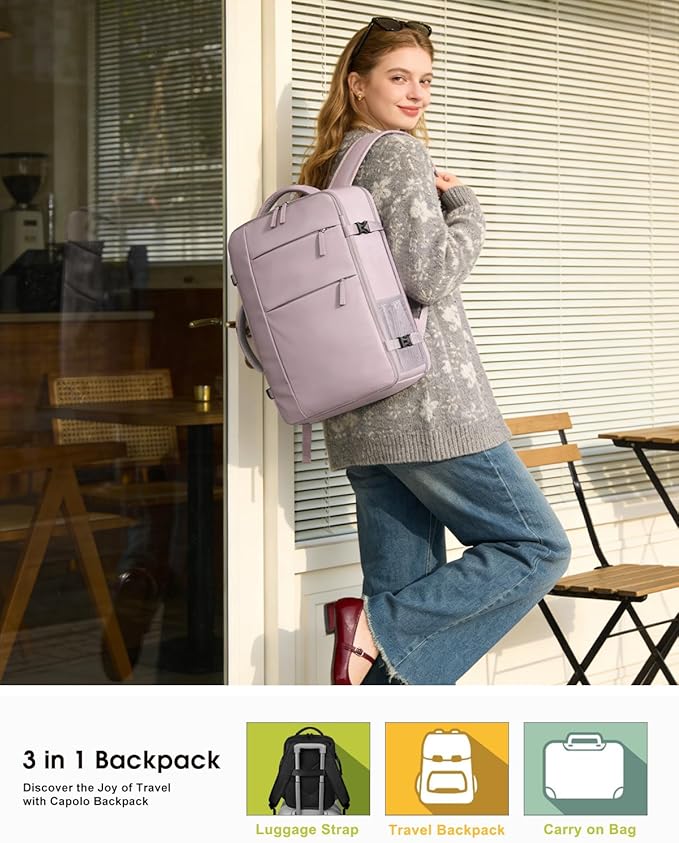 Capolo Travel Backpack for Women Men Waterproof Laptop Backpack Airlines Approved Carry On Backpack Bag Computer Bookbag for Business, Work, Traveling Fits 17 Inch Laptop(Dark Purple)