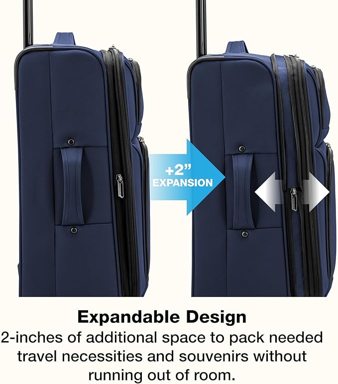 U.S. Traveler Anzio Softside Expandable Luggage with Spinner Wheels, Navy, 3-Piece Set (22/26/30)