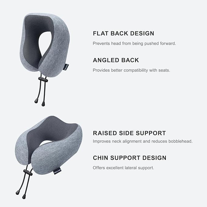 Travel Pillow for Airplane Memory Foam Neck Pillow, Soft & Support Travel Pillow for Travelling, Sleeping Rest, Car, Train and Home Use (Dark Grey)