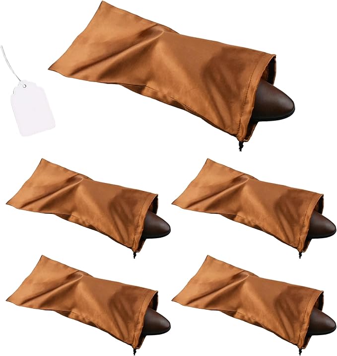GONGKANGYUAN 4 Pack Shoe Bags for Travel Satin Fabric Shoe Bag with Drawstring for Men Women Travel Protecting Storing Shoes (Brown)