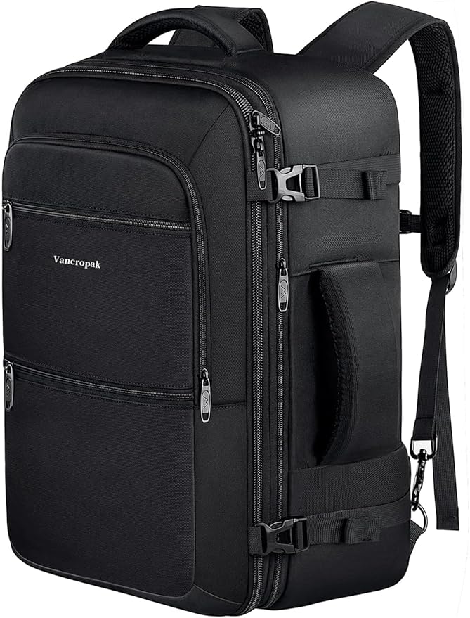 Vancropak 35L Carry on Bags for Airplanes, Luggage Backpack for Travel, Flight Approved Travel Bag for Men & Women, Water Resistant Suitcase Backpack Weekender Business Daypack Overnight Bag, Black
