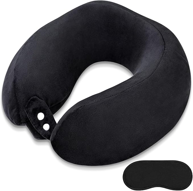 Neck Pillow Airplane Memory Foam Neck Pillow with Velvet Cover Soft Airplane Pillow for Sleeping Neck Support Travel Pillows for Adults Train Bus Office Home Black