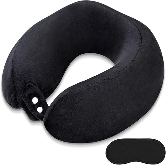 Neck Pillow Airplane Memory Foam Neck Pillow with Velvet Cover Soft Airplane Pillow for Sleeping Neck Support Travel Pillows for Adults Train Bus Office Home Black