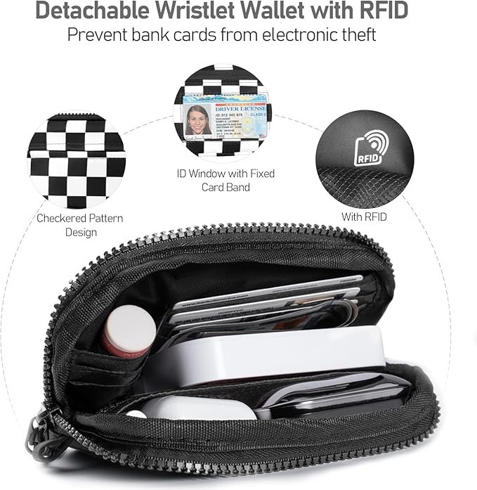 Tiostep Clip and Go Strap for Phone with Wallet Crossbody Phone Lanyard and Detachable Checkered Bag with ID Window and RFID Pouch for Daily Travel.