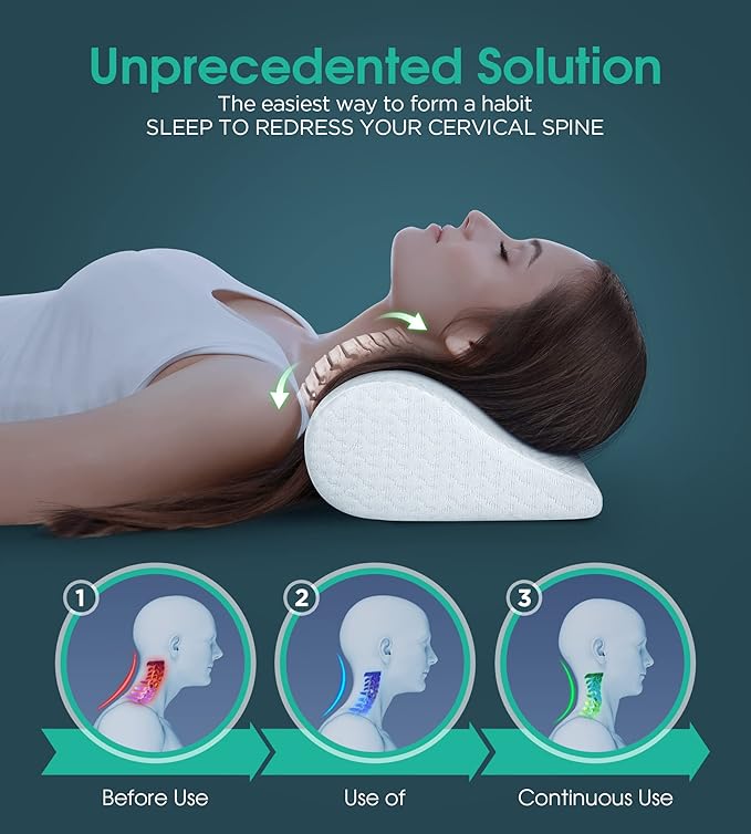 Cervical Neck Pillows for Pain Relief Sleeping, High-Density Memory Foam Pillow Neck for Bolster Support and Shoulder Relaxer, Decompression Devices Orthopedic Roll Pillow for Bed Office White
