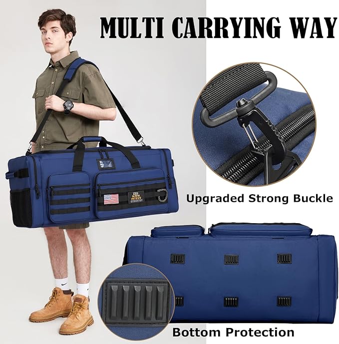 Extra Large Duffle Bag for Men, Heavy Duty Duffle Bag for Travel, Large Sports Gym Equipment Bag for Hockey Football Soccer Baseball Basketball & Team training (Blue)