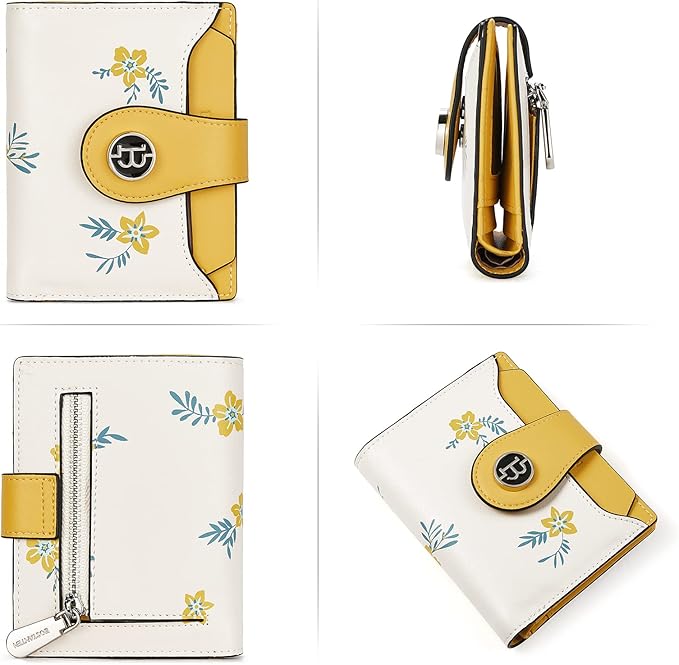 BOSTANTEN Women Leather Wallet RFID Blocking Small Bifold Zipper Pocket Wallet Card Case Purse with ID Window