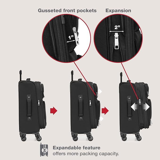 U.S. Traveler Rio Lightweight Softside Rolling Carry-on Suitcase, 4-Wheel Single, Black