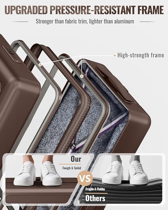 Joyway Luggage Sets 3 Piece with Spinner Wheels, Carry On Luggage 20In with ABS+PC Hardshell, Lightweight Suitcase Set with TSA Lock and Pressure-resistant Frame, 20/24/28 Inch, Coffee