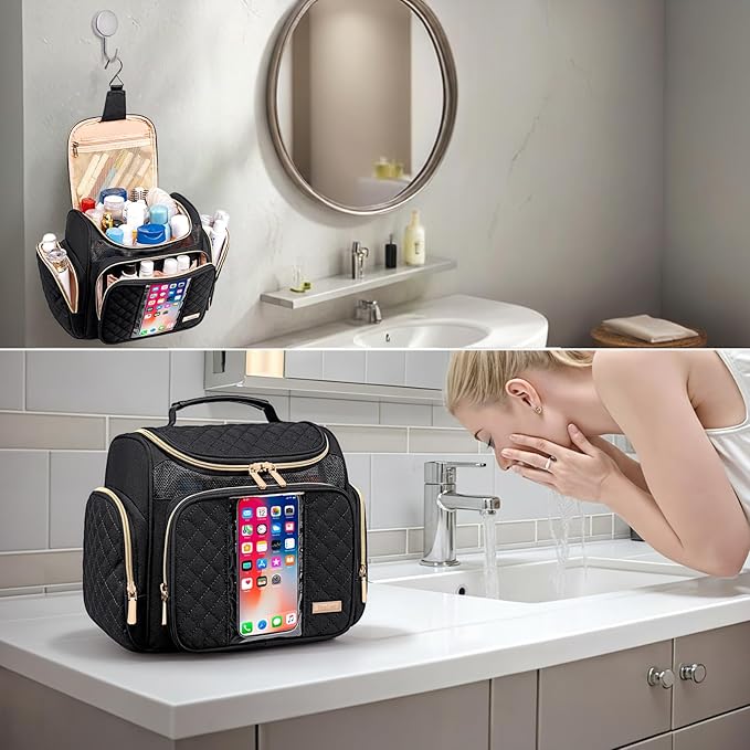 Large Toiletry Bag for Women Men,Bathroom Bag,Water Resistant Shower Bag,Makeup Bag,Portable Shower Caddy for College Dorm,Hanging Travel Toiletry Bag with Transparent Waterproof Phone Pocket