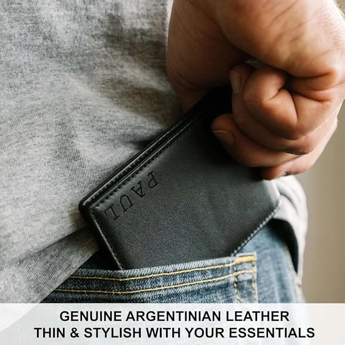 STAY FINE Personalized Wallet for Men, Custom Engraved Leather RFID Blocking Bifold, 2 ID Windows, 8 Card Slots, Gift for Him, Black