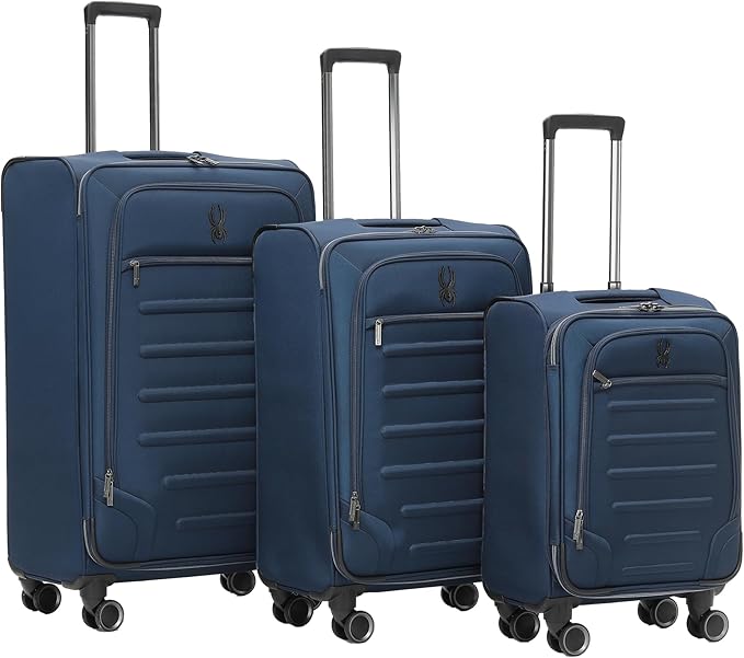 Spyder Pivot Expandable Softside Spinner Checked Luggage with 360° Spinner Wheels (True Navy, 3-Piece Set)