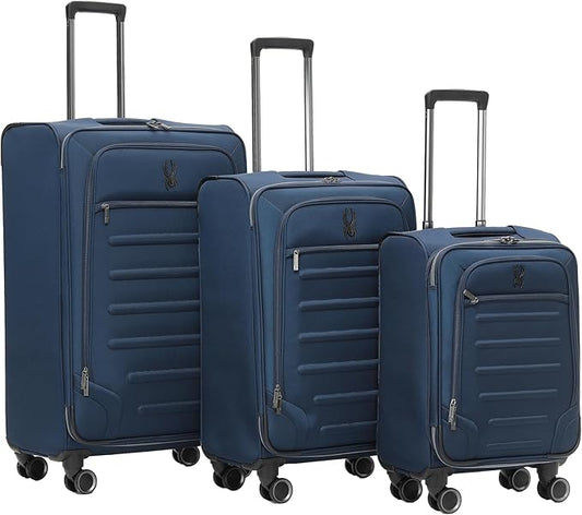 Spyder Pivot Expandable Softside Spinner Checked Luggage with 360° Spinner Wheels (True Navy, 3-Piece Set)