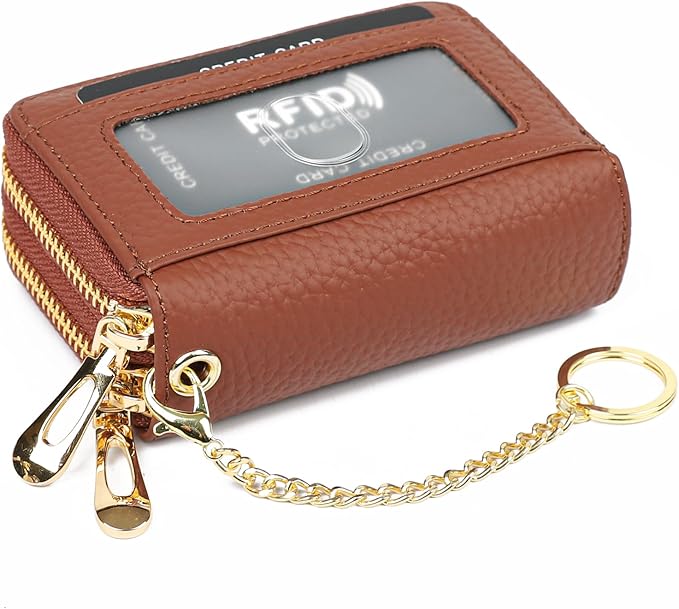 imeetu RFID Credit Card Holder, Small Leather Zipper Card Case Wallet for Women