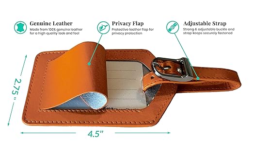 Bright Orange Genuine Top Grain Leather Luggage Tag