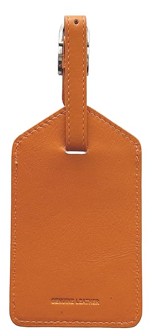 Bright Orange Genuine Top Grain Leather Luggage Tag