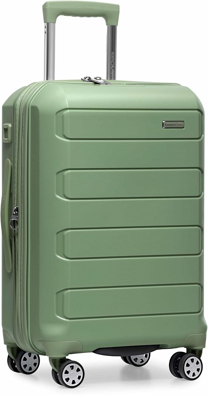 Traveler's Choice Pagosa Hardshell Expandable Luggage with Spinner Wheels, Green, 22-Inch Carry-on