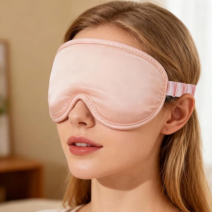 ALASKA BEAR Upgraded Silk Eye Mask with Deep Contour Molded Cups for Beauty Sleep & Lashes Extensions, Zero Pressure Sleeping Eye Cover with Silk-Cover Adjustable Strap