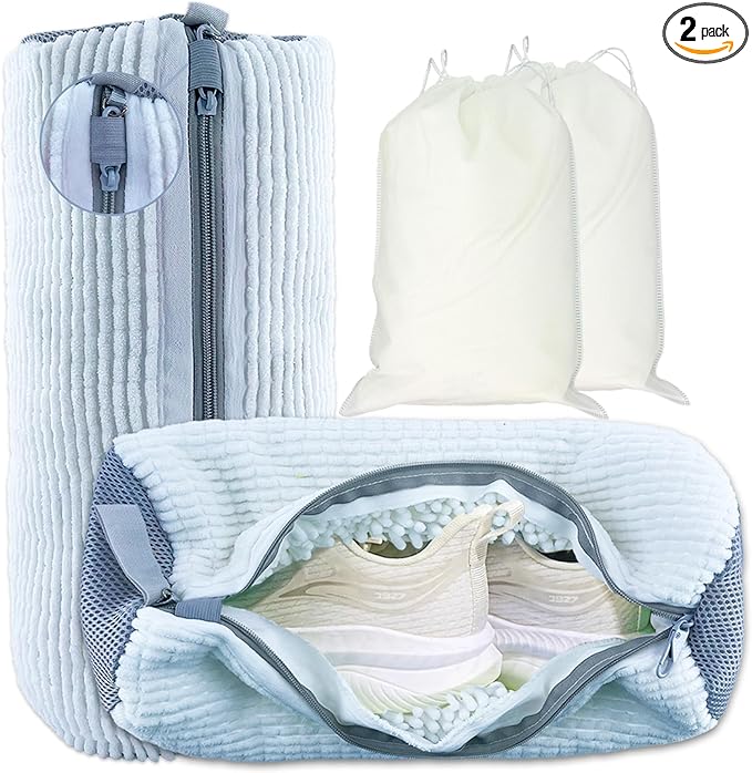 Shoe Washing Machine Bag, 2 Pack – Reusable, Fits All Shoe Types, 360° Deep Cleaning with Self-Locking Zipper, Wash Two Pairs at Once, Protects Shoes and Washing Machines(White)
