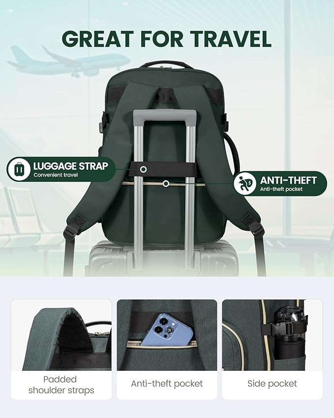 LOVEVOOK Travel Backpack for Women & Men 50L,Airline Approved Carry On Backpack Travel Essentials,TSA Carry on Luggage,Waterproof Personal Item Travel Bag Suitcase,3 Packing Cubes,Dark green-Black-1