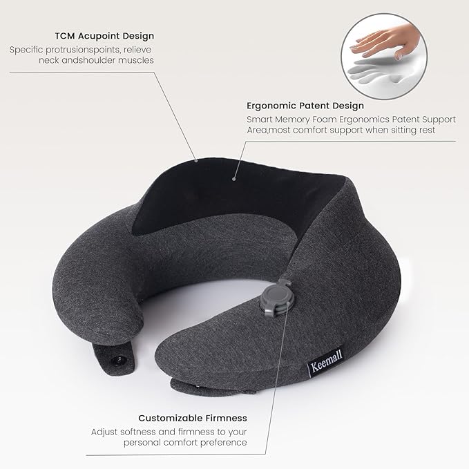 Inflatable Neck Pillow, Premium Travel Neck Pillow for Airplane Headrest Sleep - 3rd Generation, Double Comfort Plane Pillow for Long Flight