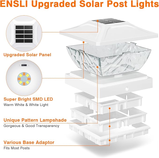 Solar Post Cap Lights Outdoor 6 Pack, 2 Modes Bright Fence Post Solar Lights Outdoor Waterproof, Deck Fence Post Cap Light Solar Powered for 4x4 4.5x4.5 5x5 Posts for Garden Decor