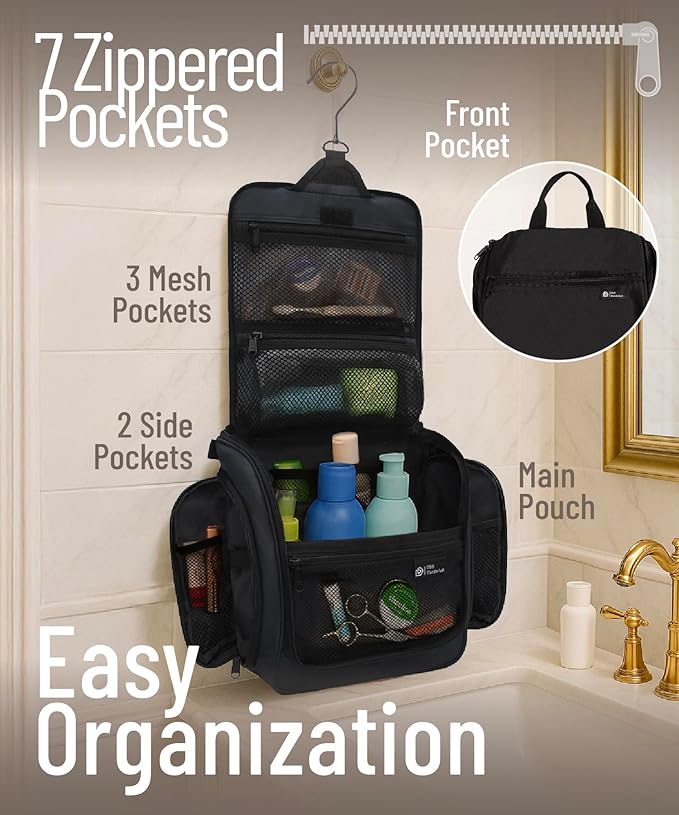 D&D Wanderlust D&D Hanging Travel Toiletry Bag for Men and Women – Cosmetics, Makeup and Toiletries Organizer Kit with 10 Compartments