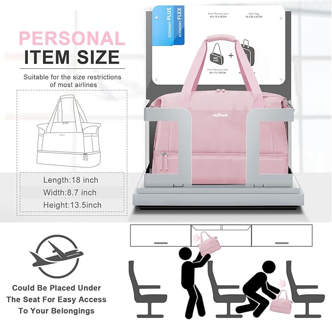 ETRONIK Gym Bag for Women, Personal Item Travel Bag with Shoes Compartment, Weekender Overnight Duffel Bag with Wet Pocket, Carry On Bag for Women, Travel, Gym, Weekend