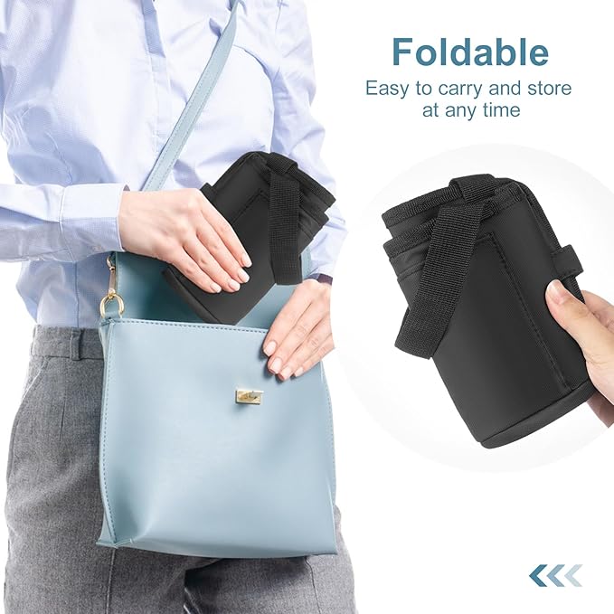 Multifunctional Luggage Travel Cup Holder for Suitcases Free Hand Drink Caddy Fits Suitcase Handles, Also, as an Automotive and Stroller Cup Holder, Travel Accessories (Black)