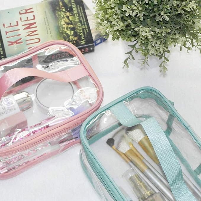 Toiletry Bag Makeup Cosmetic Clear Bag Portable Waterproof Transparent Travel Storage Pink