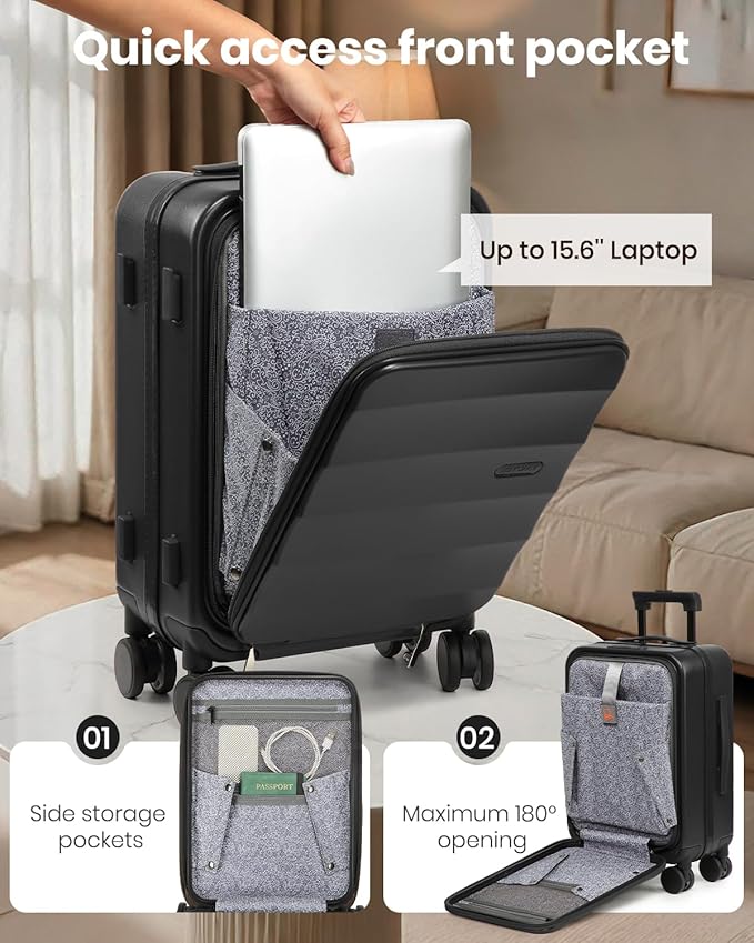 Joyway Luggage Set 3 Piece Top Opening Suitcase Set with Spinner Wheel and TSA Lock, PC Hard Shell Carry on Luggage with Front Pocket for Woman Men (Black)