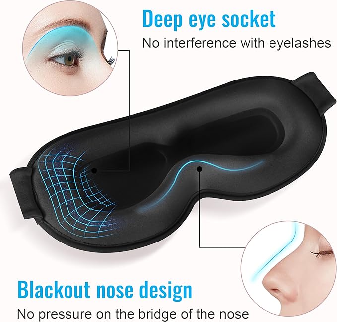 Sleep Mask,Upgraded 3D Deep Contoured Eye Mask for Sleeping,No Pressure Eye Covers 99% Block Out Light Eye Mask with Adjustable Elastic Strap for Sleeping, Yoga, Traveling (1pc,Black)
