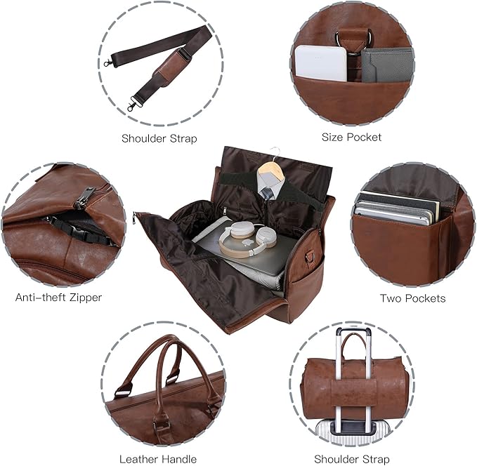 seyfocnia Convertible Travel Garment Bag,Carry on Garment Duffel Bag for Men Women - 2 in 1 Hanging Suitcase Suit Business Travel Bag