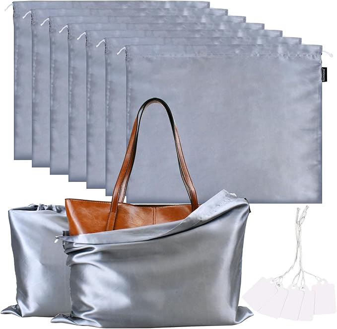 7 Pack Dust Bags for Handbags Storage Silk Cloth Bag With Drawstring Large Storage Pouch for Handbag Purse Shoes Boots
