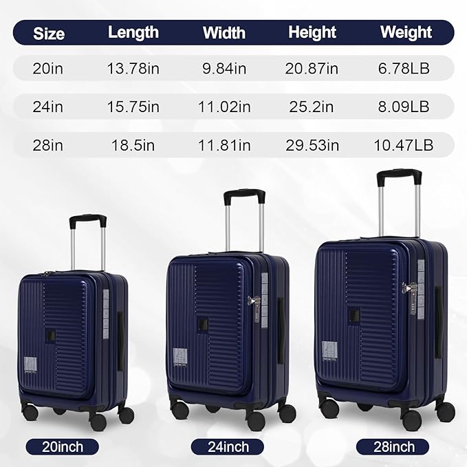 Merax Luggage Sets 3 Piece,Front Open PC Hardshell Expandable Carry on Suitcase with Spinner Wheels and TSA Lock,Lightweight 20in/24in/28in Luggage,Aqua Blue
