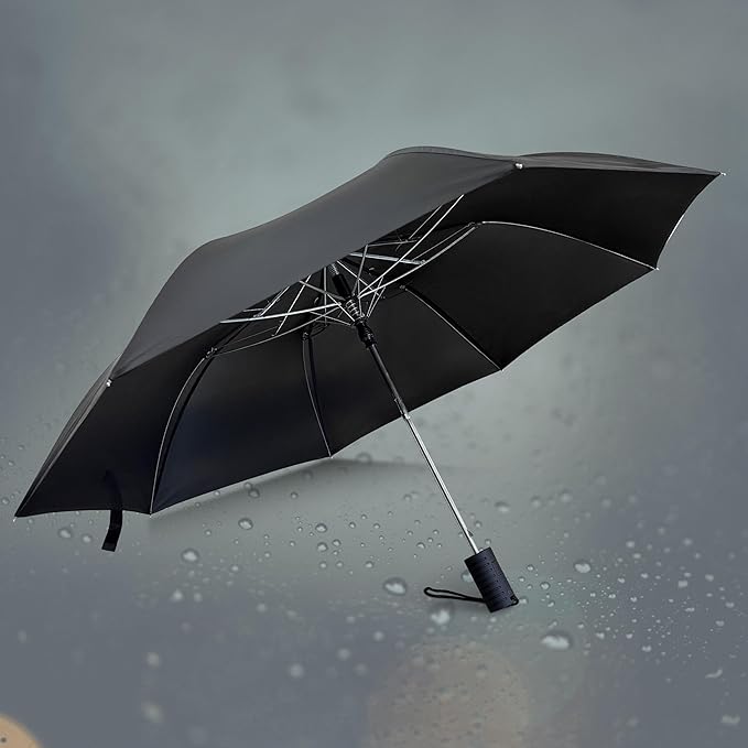 Weather Station Automatic Rain Umbrella, Windproof, Lightweight, and Packable for Travel, Full 42 Inch Arc, Black