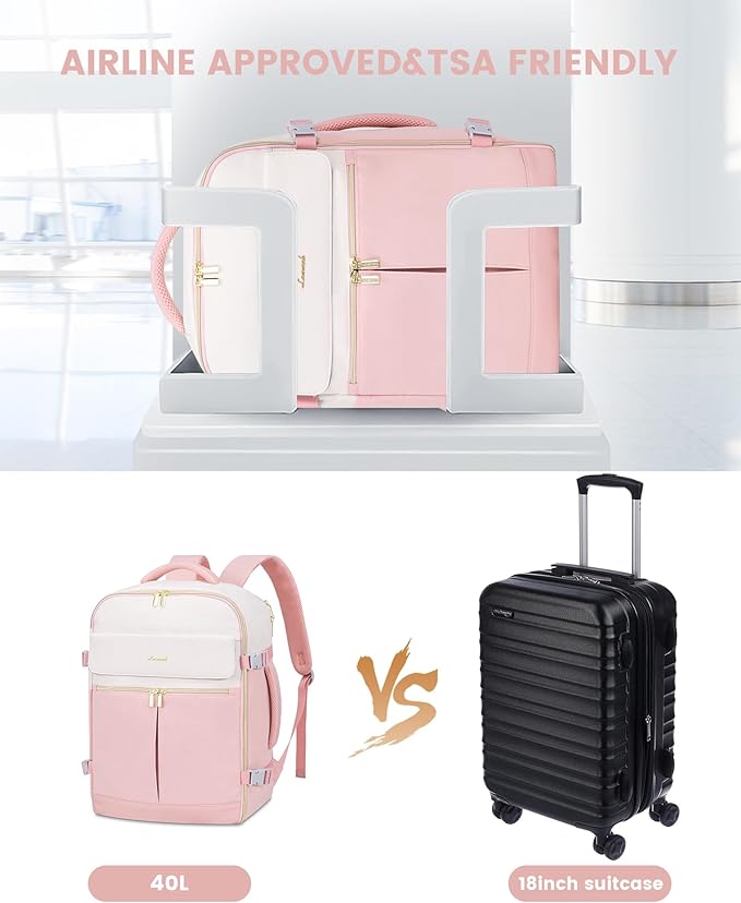 LOVEVOOK 40L Large Travel Backpack for Women, Flight Approved, Waterproof, TSA Compliant, Fits 17.3'' Laptop, 17 Pockets, 3 Packing Cubes
