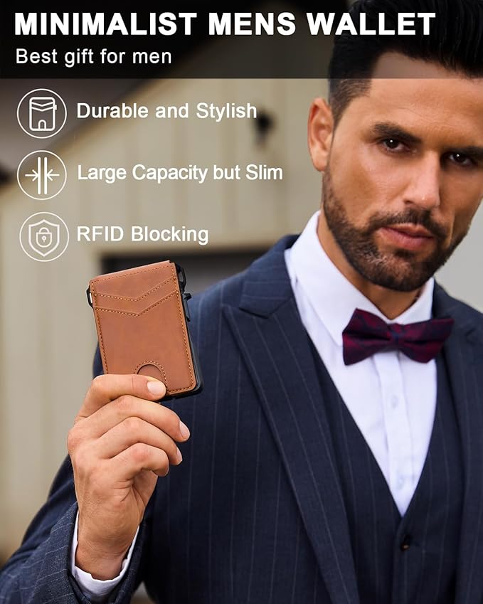 ZALVEX Wallet for Men, Mens Minimalist Wallet 9-13 Cards, Slim Compact Wallet with Money Clip & ID Window, RFID Blocking Smart Pop Up Card Wallet, Metal Aluminum Credit Card Holder Bifold Wallet